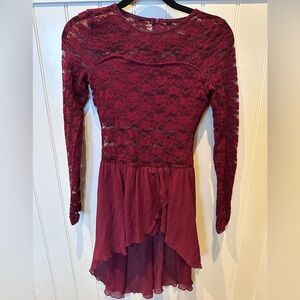 Large Child Burgundy Lace Dance Dress